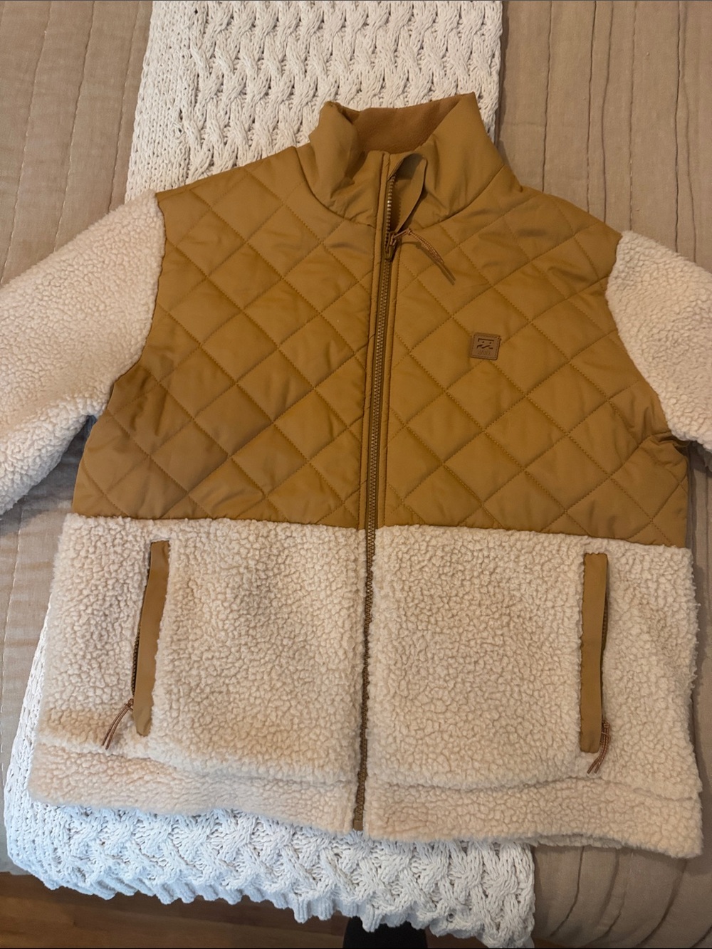 Billabong Quilted Camel & Cream Sherpa Puffer Jacket